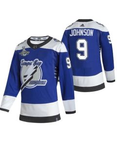 Men's Tampa Bay Lightning #9 Tyler Johnson 2021 Blue Stanley Cup Champions Reverse Retro Stitched Jersey
