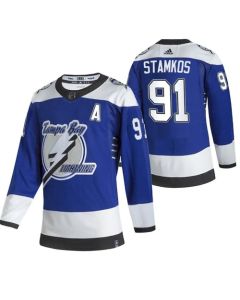 Men's Tampa Bay Lightning #91 Steven Stamkos 2021 Blue Reverse Retro Stitched Jersey