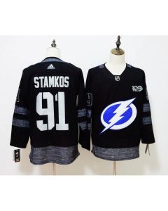 Men's Tampa Bay Lightning #91 Steven Stamkos Black 1917-2017 100th Anniversary Jersey