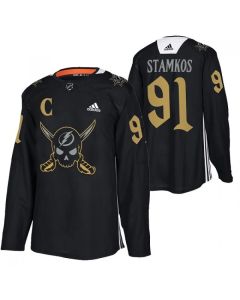 Men's Tampa Bay Lightning #91 Steven Stamkos Black Gasparilla inspired Pirate-themed Warmup Stitched Jersey