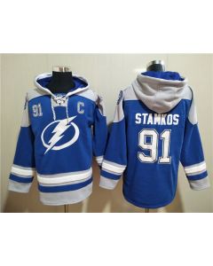Men's Tampa Bay Lightning #91 Steven Stamkos Blue Ageless Must-Have Lace-Up Pullover Hoodie