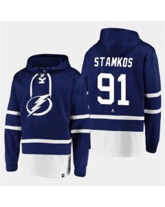 Men's Tampa Bay Lightning #91 Steven Stamkos Blue All Stitched Sweatshirt Hoodie