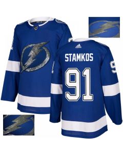 Men's Tampa Bay Lightning #91 Steven Stamkos Blue Fashion Gold Stitched NHL Jersey