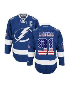 Men's Tampa Bay Lightning #91 Steven Stamkos Royal Blue USA Flag Stitched Jersey