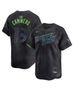 Men's Tampa Bay Rays #13 Junior Caminero Charcoal 2024 City Connect Limited Stitched Baseball Jersey