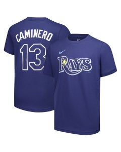 Men's Tampa Bay Rays #13 Junior Caminero Navy Name & Number T-Shirt