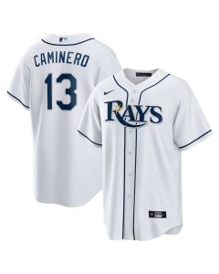 Men's Tampa Bay Rays #13 Junior Caminero White Home Replica Player Jersey (White)