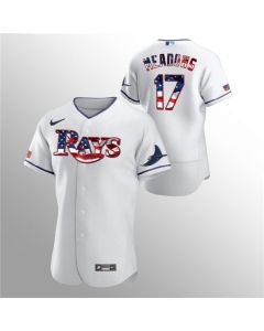 Men's Tampa Bay Rays #17 Austin Meadows White 2020 Stars & Stripes Flex Base Stitched Jersey