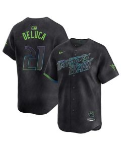 Men's Tampa Bay Rays #21 Junior Caminero Charcoal 2024 City Connect Limited Stitched Baseball Jersey