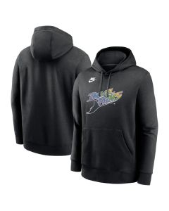 Men's Tampa Bay Rays Black Cooperstown Collection Team Logo Fleece Pullover Hoodie (Black)
