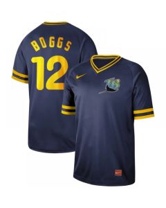 Men's Tampa Bay Rays Navy #12 Wade BoggsRed Cooperstown Collection Legend Stitched MLB Jersey