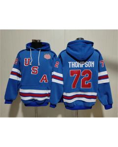 Men's Team USA #72 Tage Thompson Blue Ageless Must-Have Lace-Up Pullover Hoodie