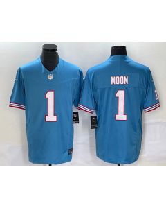 Men's Tennessee Titans #1 Warren Moon Light Blue 2023 F.U.S.E. Vapor Limited Throwback Stitched Football Jersey