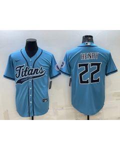 Men's Tennessee Titans #22 Derrick Henry Blue With Patch Cool Base Stitched Baseball Jersey