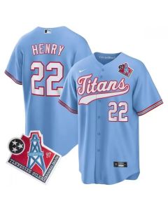 Men's Tennessee Titans #22 Derrick Henry Light Blue 1997 Throwback Cool Base Stitched Baseball Jersey