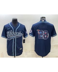 Men's Tennessee Titans #22 Derrick Henry Navy Team Big Logo With Patch Cool Base Stitched Baseball Jersey