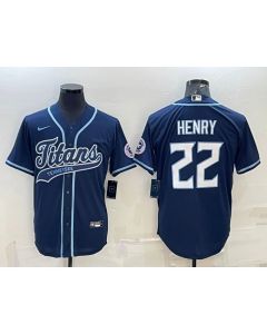 Men's Tennessee Titans #22 Derrick Henry Navy With Patch Cool Base Stitched Baseball Jersey