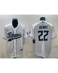 Men's Tennessee Titans #22 Derrick Henry White With Patch Cool Base Stitched Baseball Jersey