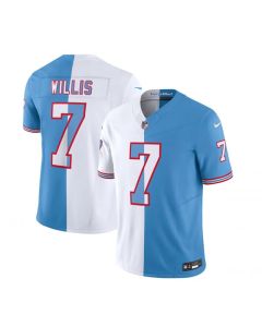 Men's Tennessee Titans #7 Malik Willis White/Blue 2023 F.U.S.E. Split Vapor Limited Throwback Stitched Football Jersey