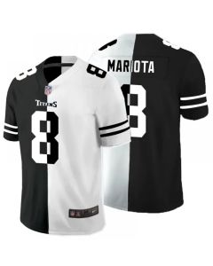 Men's Tennessee Titans #8 Marcus Mariota Black And White Split Limited Stitched Jersey