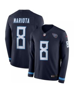 Men's Tennessee Titans #8 Marcus Mariota Navy Therma Long Sleeve Stitched NFL Jersey