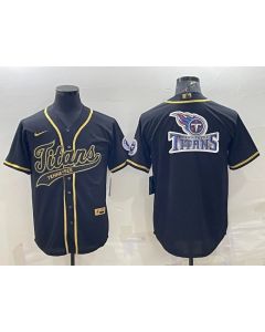Men's Tennessee Titans Black Gold Team Big Logo With Patch Cool Base Stitched Baseball Jersey