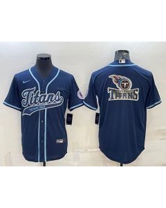 Men's Tennessee Titans Navy Team Big Logo With Patch Cool Base Stitched Baseball Jersey