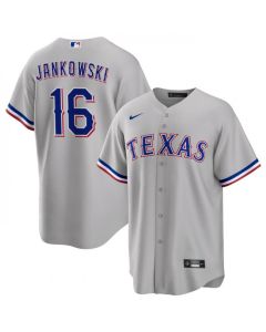 Men's Texas Rangers #16 Travis Jankowski Grey Cool Base Stitched Baseball Jersey