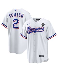 Men's Texas Rangers #2 Marcus Semien 2023 White World Series Stitched Baseball Jersey