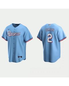 Men's Texas Rangers #2 Marcus Semien Light Blue Cool Base Stitched Baseball Jersey
