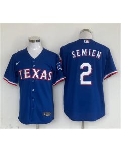 Men's Texas Rangers #2 Marcus Semien Royal With Patch Cool Base Stitched Baseball Jersey
