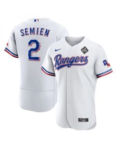 Men's Texas Rangers #2 Marcus Semien White 2023 World Series Flex Base Stitched Baseball Jersey