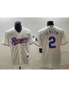 Men's Texas Rangers #2 Marcus Semien White With Patch Cool Base Stitched Baseball Jersey