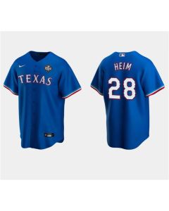 Men's Texas Rangers #28 Jonah Heim Royal 2023 World Series Stitched Baseball Jersey