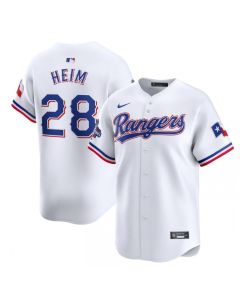 Men's Texas Rangers #28 Jonah Heim White 2023 World Series Champions Stitched Baseball Jersey