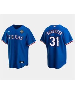 Men's Texas Rangers #31 Max Scherzer Royal 2023 World Series Stitched Baseball Jersey