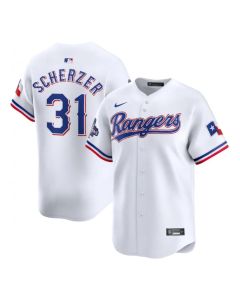 Men's Texas Rangers #31 Max Scherzer White 2023 World Series Champions Stitched Baseball Jersey
