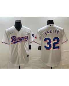 Men's Texas Rangers #32 Evan Carter White With Patch Cool Base Stitched Baseball Jersey
