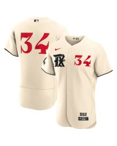 Men's Texas Rangers #34 Nolan Ryan Cream 2023 City Connect Flex Base Stitched Baseball Jersey