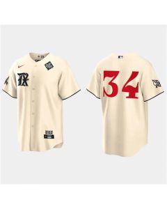 Men's Texas Rangers #34 Nolan Ryan Cream 2023 World Series City Connect Stitched Baseball Jersey