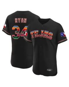 Men's Texas Rangers #34 Nolan Ryan Mexican Black Flex Base Stitched Baseball Jersey