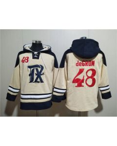 Men's Texas Rangers #48 Jacob DeGrom Cream Ageless Must-Have Lace-Up Pullover Hoodie