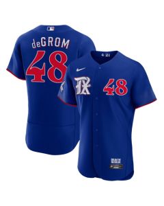 Men's Texas Rangers #48 Jacob deGrom Royal 2023 City Connect Flex Base Stitched Baseball Jersey