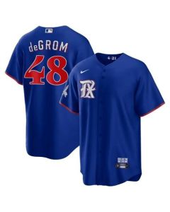 Men's Texas Rangers #48 Jacob DeGrom Royal 2023 City Connect Stitched Baseball Jersey