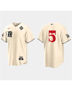 Men's Texas Rangers #5 Corey Seager Cream 2023 World Series City Connect Stitched Baseball Jersey