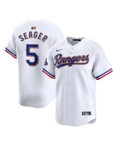 Men's Texas Rangers #5 Corey Seager White 2024 Gold Collection Cool Base Stitched Baseball Jersey