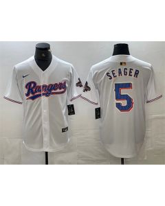 Men's Texas Rangers #5 Corey Seager White Gold Cool Base Stitched Baseball Jersey (White Gold)