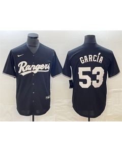 Men's Texas Rangers #53 Adolis Garcia Black Cool Base Stitched Baseball Jersey
