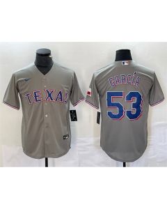 Men's Texas Rangers #53 Adolis Garcia Grey With Patch Cool Base Stitched Baseball Jersey