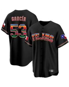 Men's Texas Rangers #53 Adolis Garcia Mexico Black Cool Base Stitched Baseball Jersey
